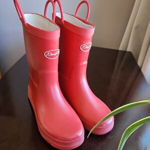 K KomForme Red Kids Rain Boots - Size 4 - Waterproof with Easy-On Handles